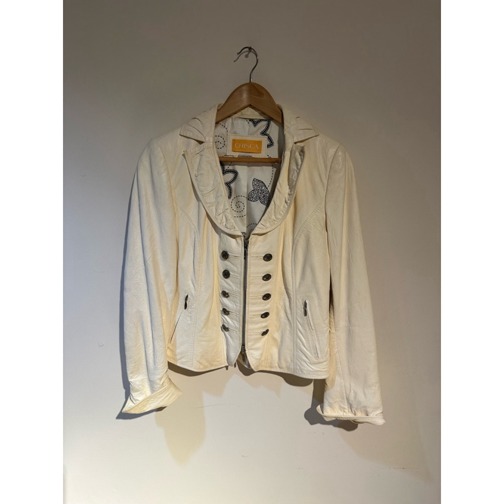 Crisca genuine Lamb leather off white made in Italy jacket Size 40
